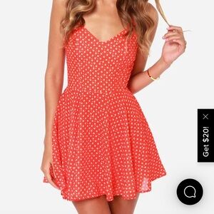 Lulus Rhythm Polka Daisy Red Orange Print Dress